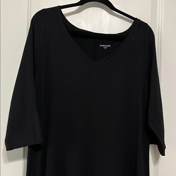 Eileen Fisher Black V-Neck Jersey Knit Shark Bite Hem Maxi Dress XL - Picture 3 of 5